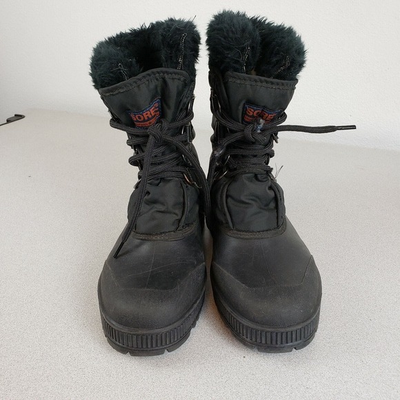 Sorel Womens Black Faux Fur Mid Calf Lace Up Round Toe Winter Boots Size 8 - Picture 2 of 9